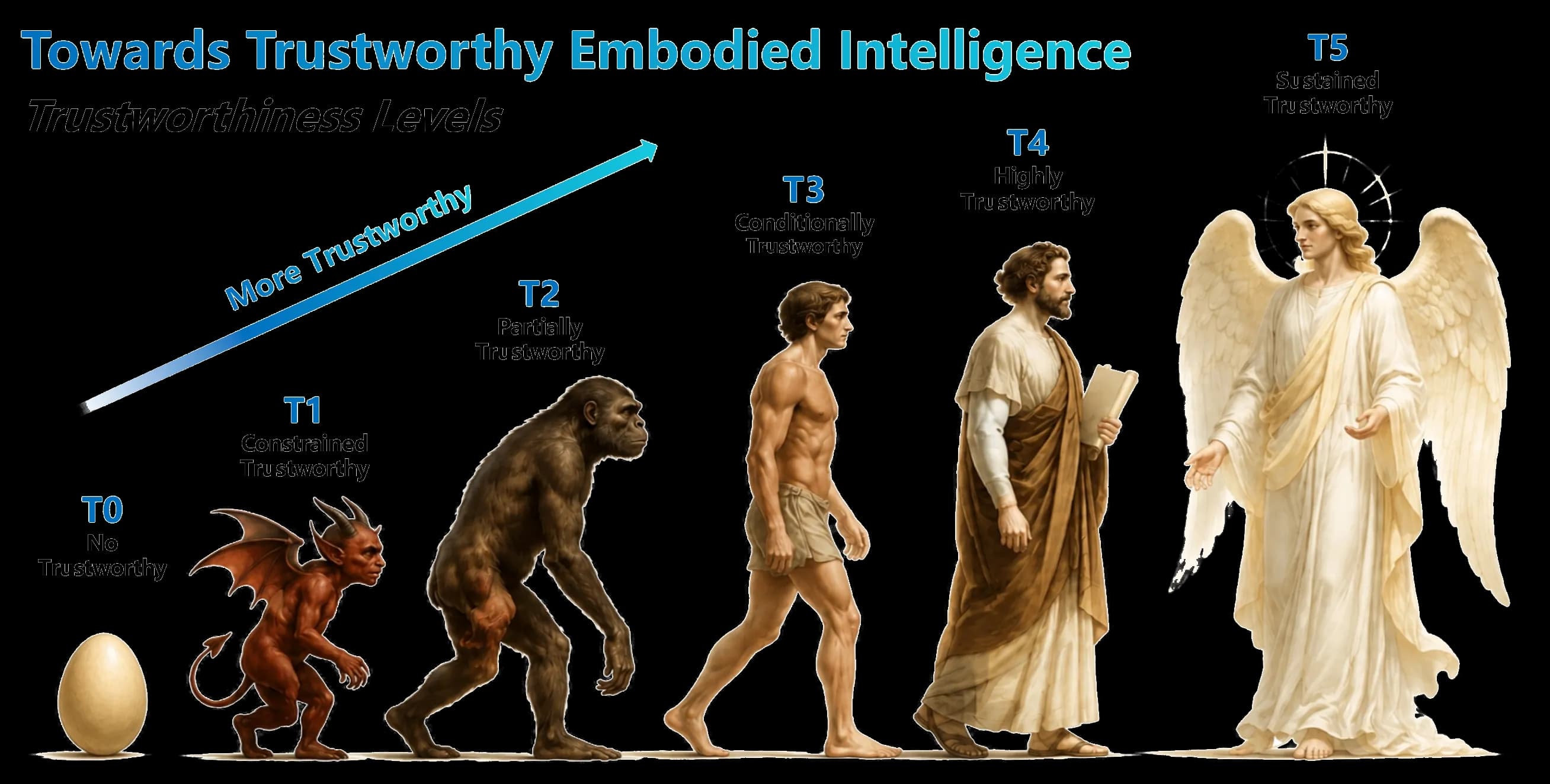 Trustworthiness levels for embodied intelligence systems from T0 to T5